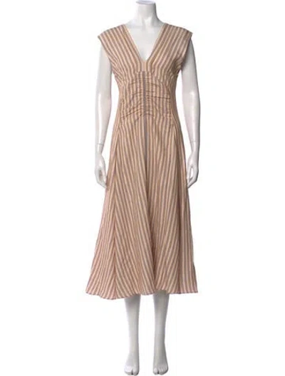 Pre-owned Sandro Striped Midi Length Dress In Blue