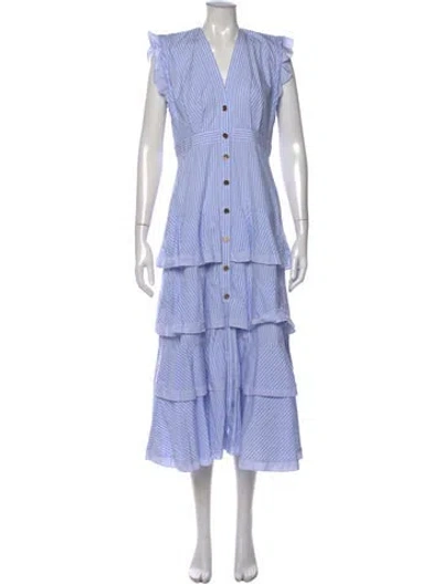 Pre-owned Sandro Striped Midi Length Dress In Blue