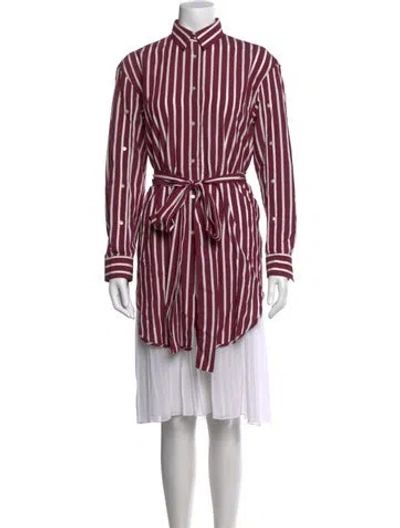 Pre-owned Sandro Striped Midi Length Dress In Burgundy