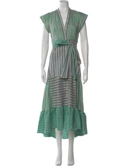 Pre-owned Sandro Striped Midi Length Dress In Green