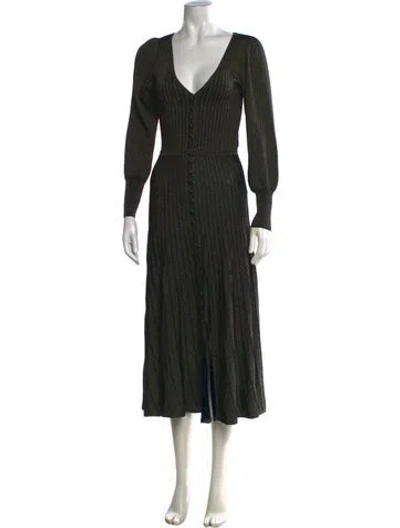 Pre-owned Sandro Striped Midi Length Dress In Green/metallic