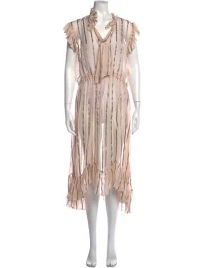 Pre-owned Sandro Striped Midi Length Dress In Pink