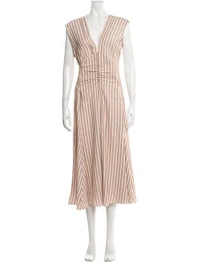 Pre-owned Sandro Striped Midi Length Dress W/ Tags In Pink
