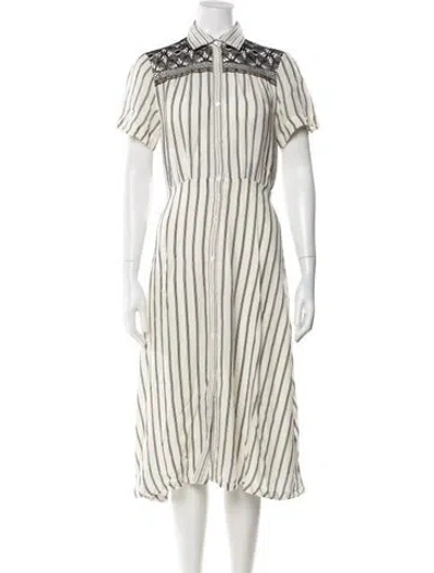 Pre-owned Sandro Striped Midi Length Dress In White