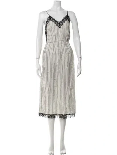 Pre-owned Sandro Striped Midi Length Dress In White