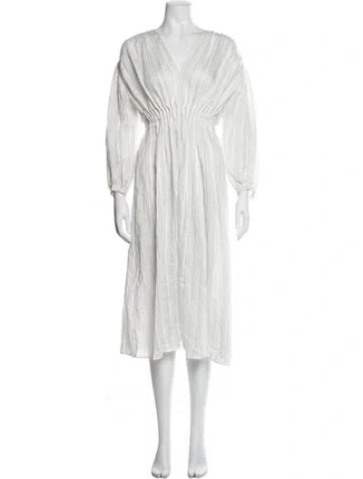 Pre-owned Sandro Striped Midi Length Dress In White