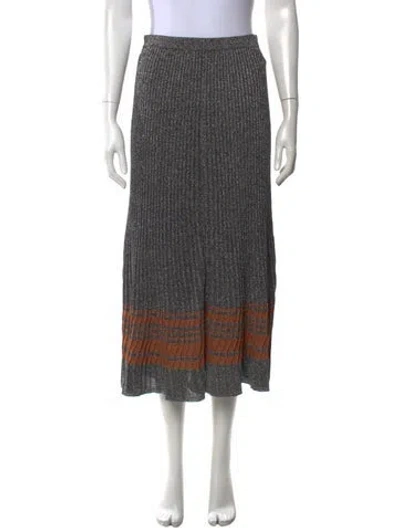 Pre-owned Sandro Striped Midi Length Skirt W/ Tags In Metallic/silver