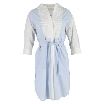 Sandro Striped Midi Shirt Dress In Blue And White Cotton