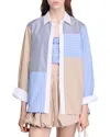 Sandro Poplin Stripe Patchwork Shirt In Sand/ Camel
