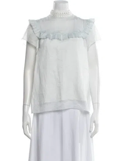Pre-owned Sandro Striped Mock Neck Blouse In Blue