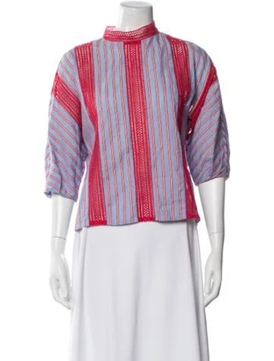 Pre-owned Sandro Striped Mock Neck Blouse In Multi