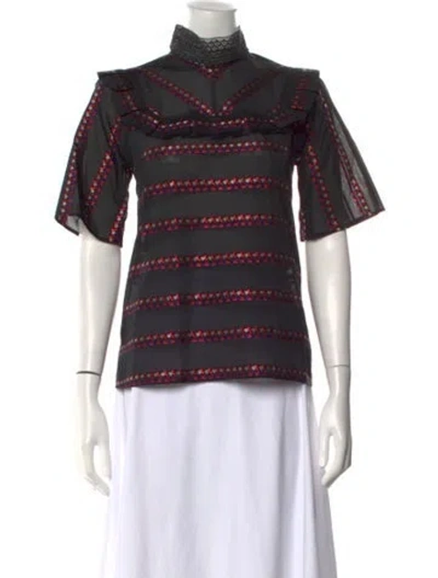 Pre-owned Sandro Striped Mock Neck Blouse In Multi