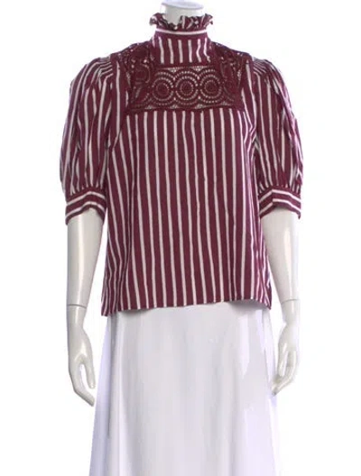Pre-owned Sandro Striped Mock Neck Blouse In Red