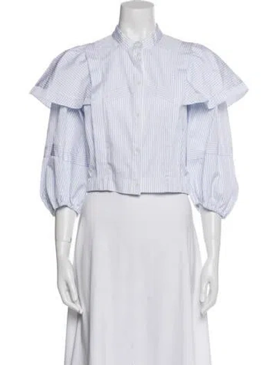 Pre-owned Sandro Striped Mock Neck Crop Top In Blue