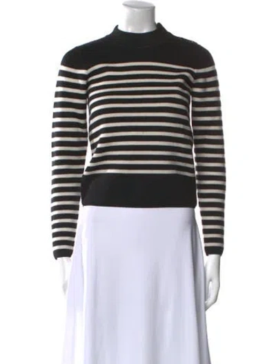 Pre-owned Sandro Striped Mock Neck Sweater In Black