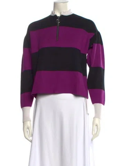 Pre-owned Sandro Striped Mock Neck Sweatshirt In Purple