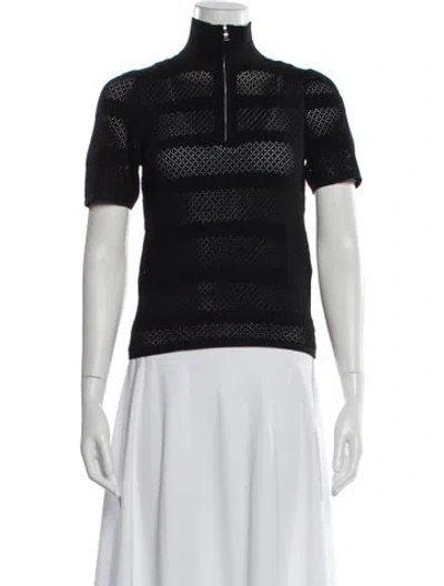 Pre-owned Sandro Striped Mock Neck Top In Black