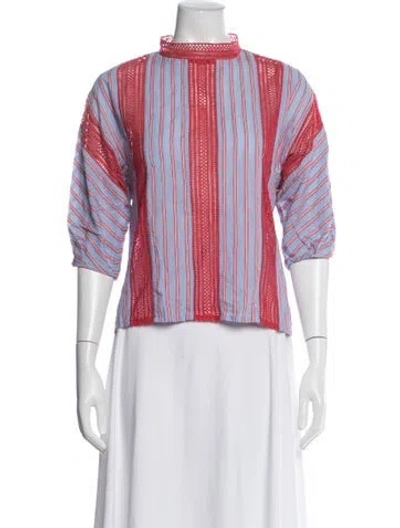 Pre-owned Sandro Striped Mock Neck Top In Blue