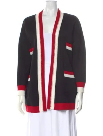 Pre-owned Sandro Striped Open Front Sweater In Black