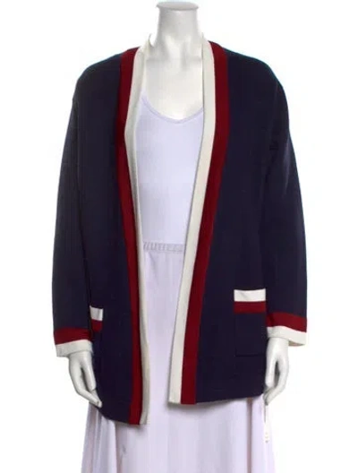 Pre-owned Sandro Striped Open Front Sweater In Blue