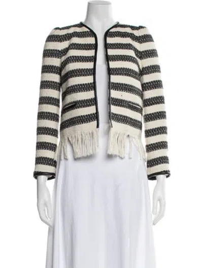 Pre-owned Sandro Striped Open Front Sweater In Neutral