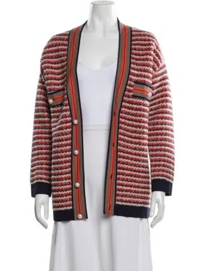 Pre-owned Sandro Striped Open Front Sweater In Red