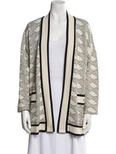 Pre-owned Sandro Striped Open Front Sweater In White