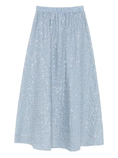 Sandro Striped-pattern Embellished Maxi Skirt In Blue