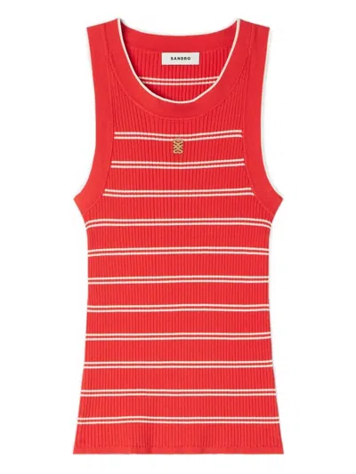 Sandro Striped-pattern Logo-plaque Tank Top In Red