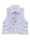 Sandro Striped-pattern Ruffled Blouse In Blue