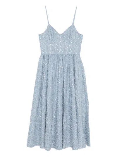 Sandro Striped-pattern Sequin-detail Midi Dress In Blue