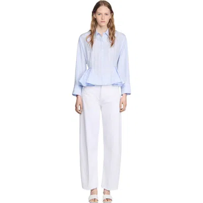 Sandro Striped Peplum Shirt In Blue