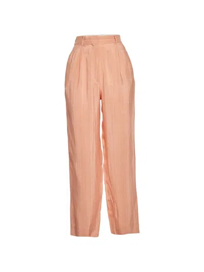Pre-owned Sandro Striped Pleated-design Trousers In Pink