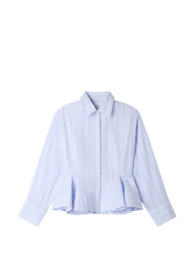 Sandro Striped Pleated-peplum Shirt In Blue