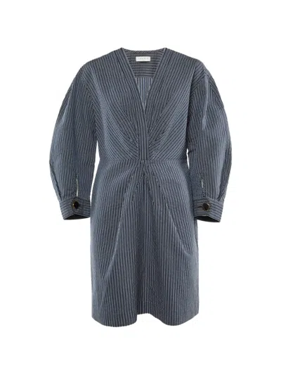 Pre-owned Sandro Striped Plunge-neck Dress In Blue