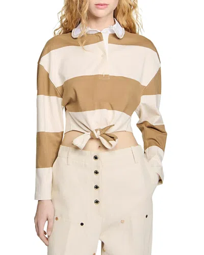 Sandro Federica Striped Rugby Shirt In Beige