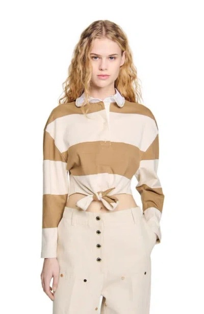 Sandro Federica Striped Rugby Shirt In Beige