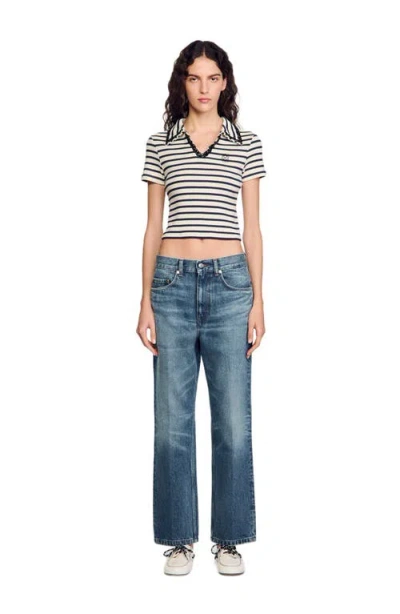 Sandro Striped Polo Shirt In Blue