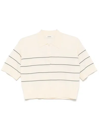 Sandro Striped Polo Shirt In Neutrals