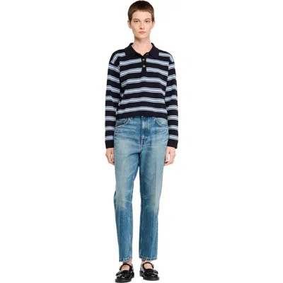 Sandro Striped Polo Sweater In Blue