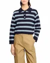 Sandro Womens Navy Blue Striped Long-sleeve Knitted Polo Sweater In Multi