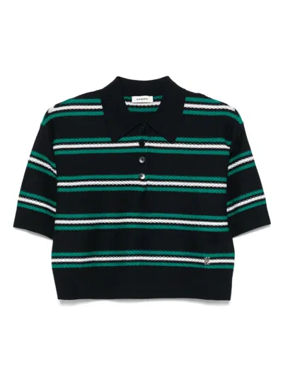 Sandro Womens Navy Blue Stripe Polo-neck Knitted Top In Black
