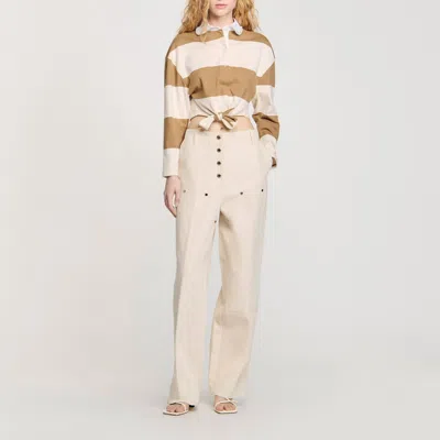 Sandro Striped Polo-neck T-shirt In Beige