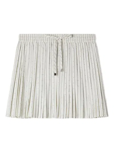 Sandro Striped Rhinestone A-line Mini Skirt In White