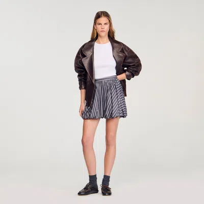 Sandro Womens Striped Rhinestone-embellished Cotton Mini Skirt Grey In Gray