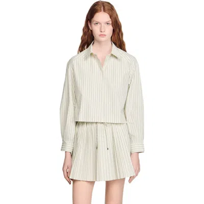 Sandro Striped Rhinestone Shirt In Neutral