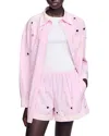 Sandro Womens Roses Embellished Striped Cotton Shirt In Pink