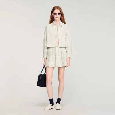 Sandro Striped Rhinestone Shirt In Sand