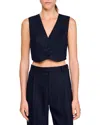 Sandro Striped Rhinestone Sleeveless Jacket In Blue