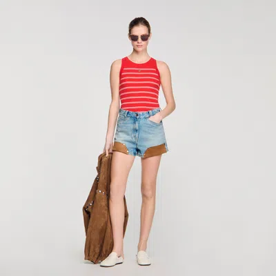 Sandro Striped Ribbed Vest Top In Red